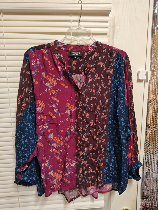 Feathers By Tolani Tops - Feathers by Tolani Purple Floral Patchwork Blouse
